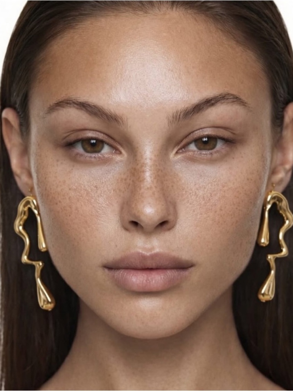 Anthropologie Gold Fluid Sculptural Drop Earrings